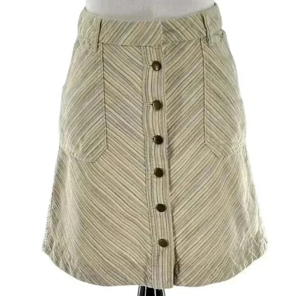 Piloro The Letterpress Anthro Skirt Sz 2 Multicolored Striped Button Down Pocket - Picture 12 of 12